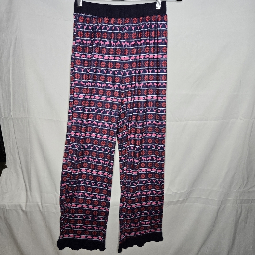 Simply Southern Medium Pajama Pants With Ruffled Bottoms Moose Bear Western Cozy